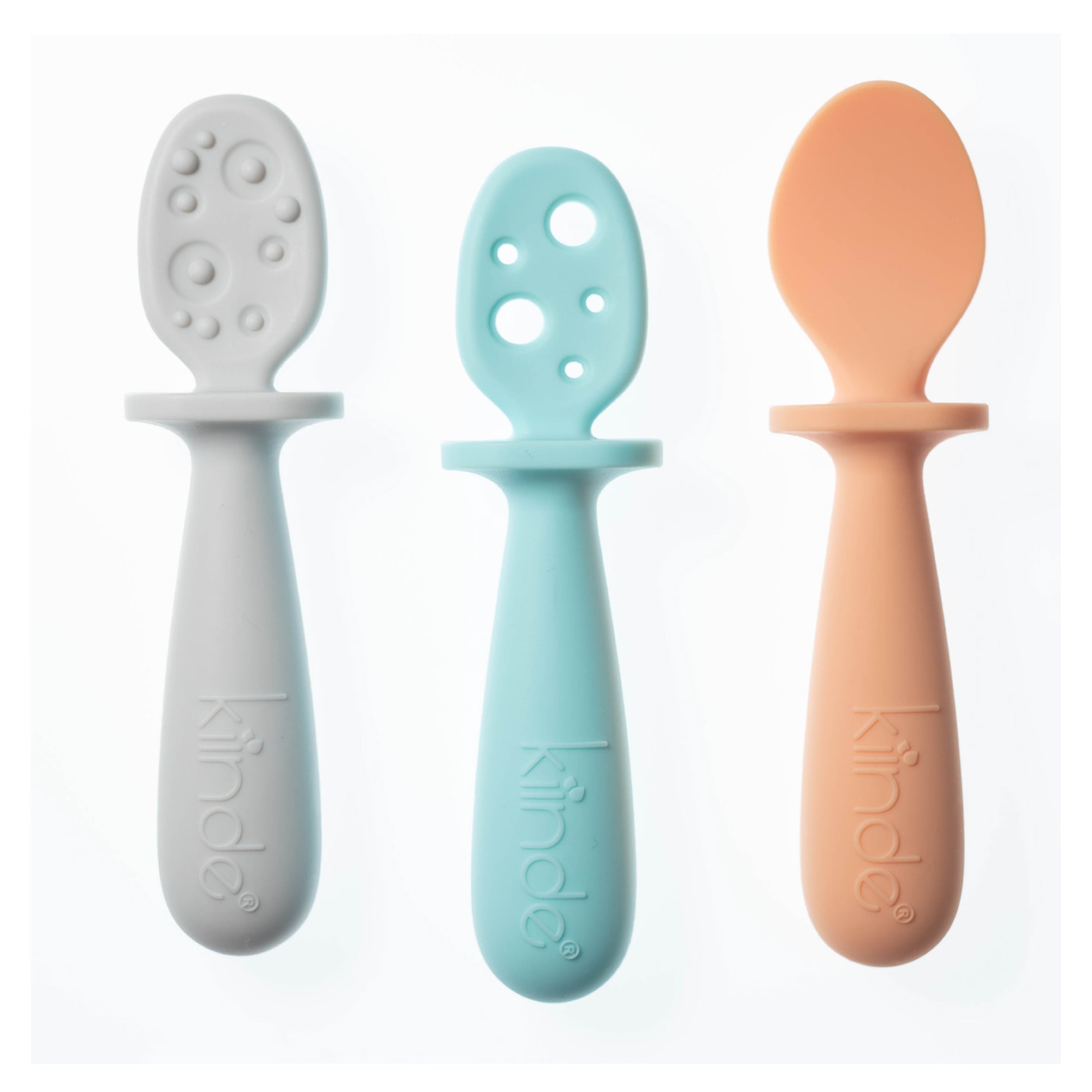 kiinde Silicone Baby Spoons | Set of 3 Toddler Utensils for Teething & Baby LED Weaning | Developmental Meal Set of Non-Toxic