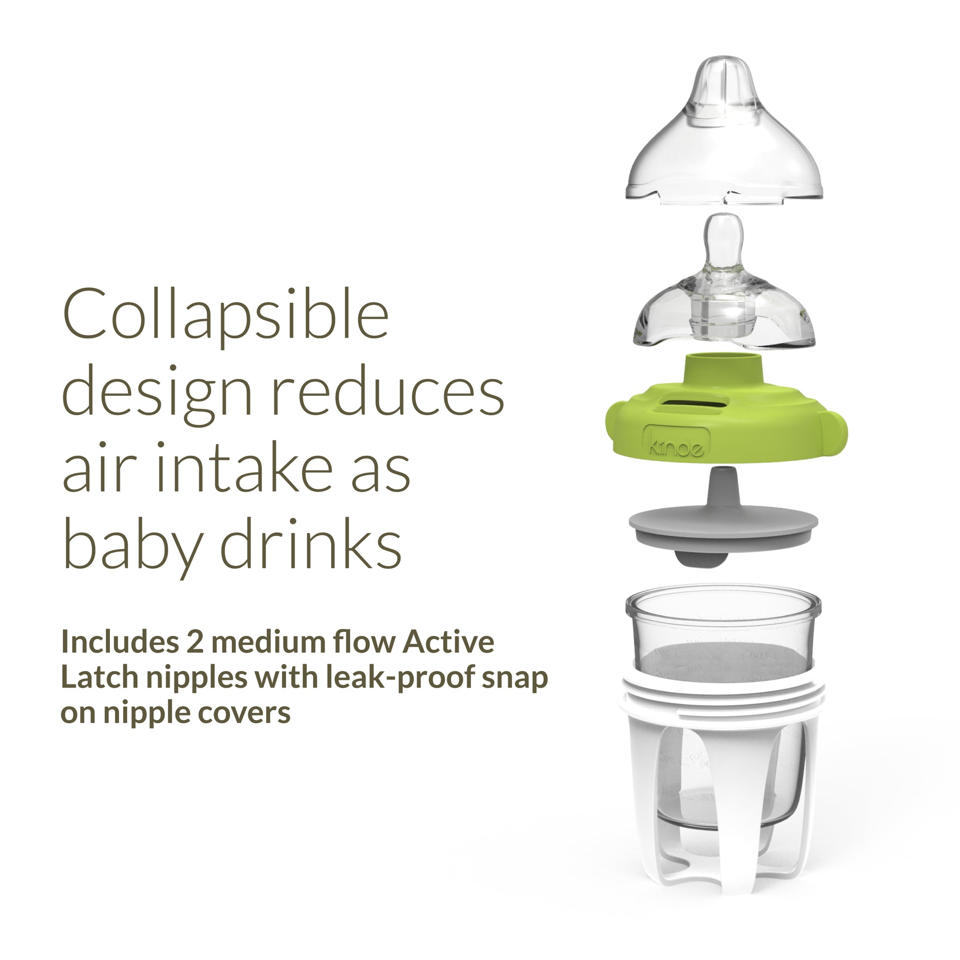 Kiinde Twist Squeeze Natural Feeding Bottle W/ Active Latch Nipples (2 Pack)